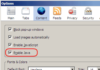 enable java in firefox