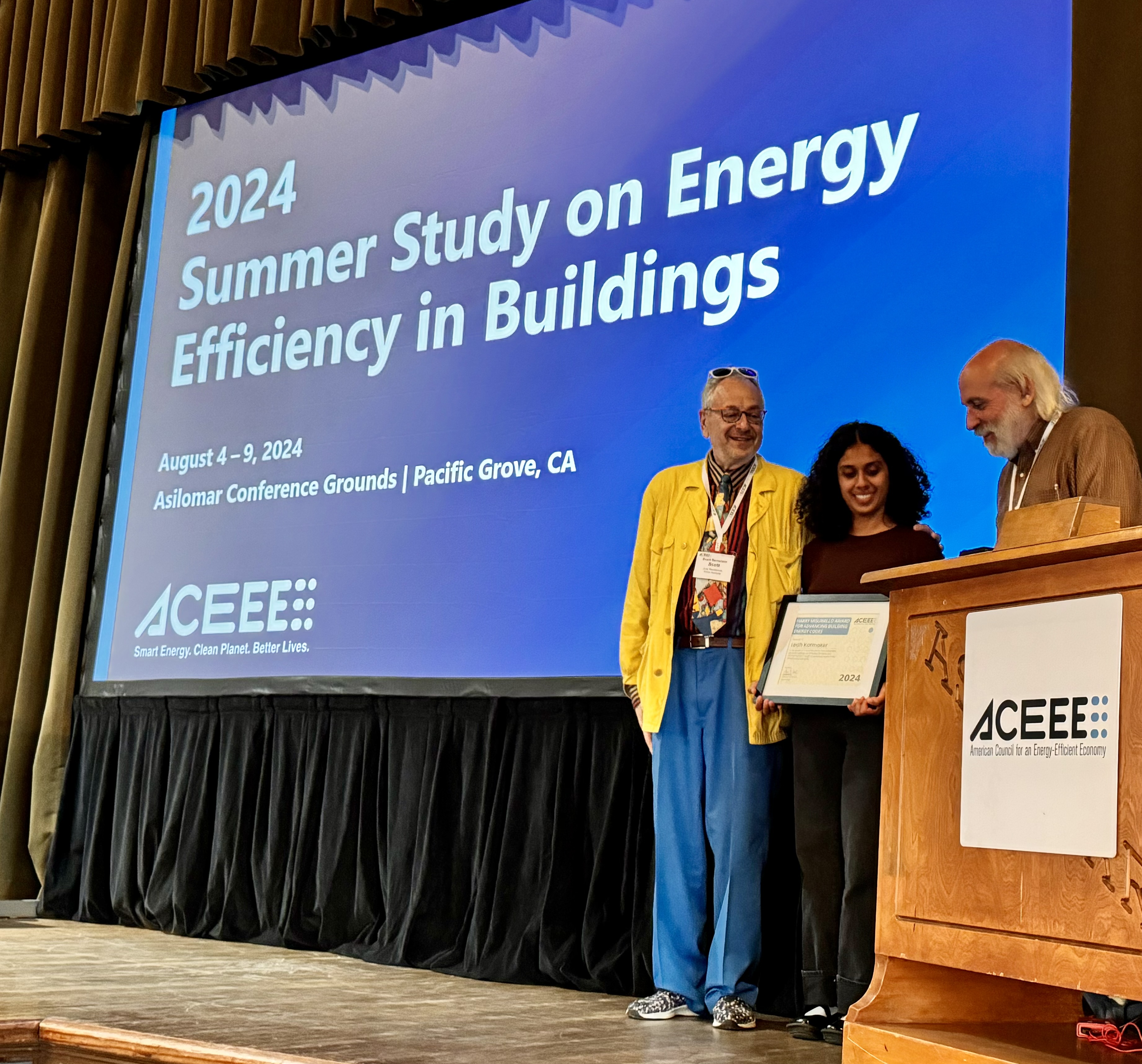 Leah Karmaker receives the Harry Misuriello Award for Advancing Building Energy Codes